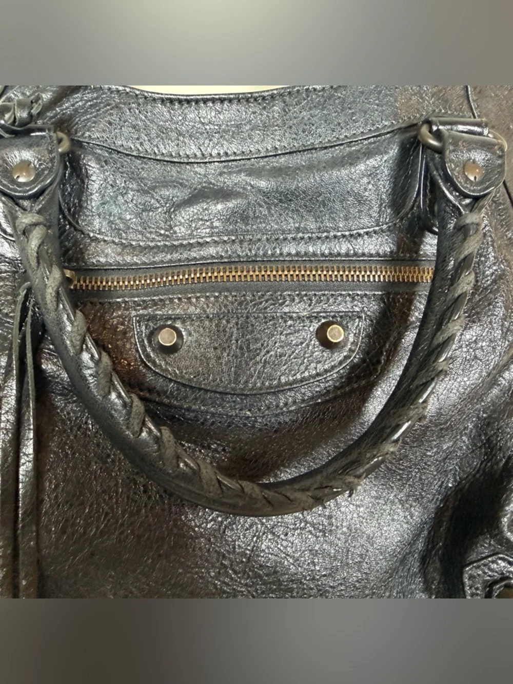 Balenciaga Classic Velo Black Leather Bag Aged Brass Moto Crossbody - Picture 13 of 16